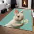 Cute white rabbit holding daisies area rugs carpet