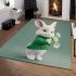 Cute white rabbit holding daisies area rugs carpet