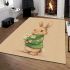 Cute white rabbit holding daisies area rugs carpet