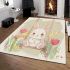 Cute white rabbit sitting on the swing area rugs carpet