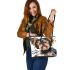 Cute yorkshire terrier dog wearing headphones leather tote bag