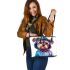 Cute yorkshire terrier in hoodie leather tote bag