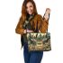 Deer head surrounded by forest and animals leather totee bag