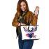 Deer head with antlers brush strokes leather totee bag