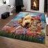 Dog and kitten among flowers area rugs carpet