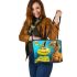 Dogs and yellow grinchy smile toothless like leather tote bag