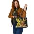 Dogs and yellow grinchy smile toothless like leather tote bag