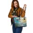 Dragonflies and bamboo flutes and musical notes Leather Tote Bag