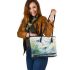 Dragonflies and bamboo flutes and musical notes Leather Tote Bag