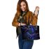 Dragonflies in neon blue and purple colors leather tote bag