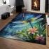 Dragonfly and watercolor pond area rugs carpet