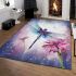 Dragonfly and watercolor rain illustration area rugs carpet