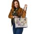 Dragonfly on clock face with roses leather tote bag