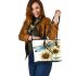 Dragonfly with blue wings and black eyes leather tote bag