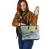 Dragonfly with the sound of a bamboo flute Leather Tote Bag