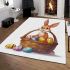 Easter bunny with a basket full of easter eggs area rugs carpet