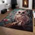 Enchanted owl in pink flowers area rugs carpet