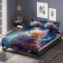 Enigmatic orange cat in midnight blue bedding set