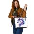 Fantasy unicorn with purple and blue mane leather tote bag