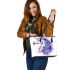 Fantasy unicorn with purple and blue mane leather tote bag