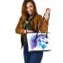 Fantasy unicorn with purple and blue mane leather tote bag