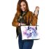 Fantasy unicorn with purple and blue mane leather tote bag