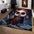 Festive owl and birds in snowy night area rugs carpet