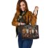 Five horse smile with dream catcher leather tote bag