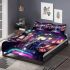 Fluffy cat exploring retro arcade room bedding set