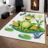 Frog sitting on a lily pad smiling with a butterfly and dragonfly area rugs carpet