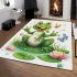 Frog sitting on a lily pad smiling with a butterfly and dragonfly area rugs carpet