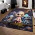 Girl and three dragons in forest area rugs carpet