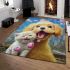 Golden retriever and cat on the train tracks area rugs carpet