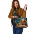 Golden retriever dog and baby dogs with dream catcher leather tote bag