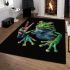 Green frog doing the peace sign in vibrant colors area rugs carpet