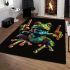 Green frog doing the peace sign in vibrant colors area rugs carpet