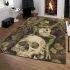 Green frog playing the banjo on top of human skull area rugs carpet