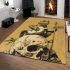 Green frog playing the banjo on top of human skull area rugs carpet