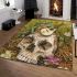 Green frog playing the banjo on top of human skull area rugs carpet