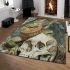 Green frog playing the banjo on top of human skull area rugs carpet