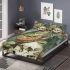 Green frog playing the banjo on top of human skull bedding set