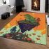 Green frog sitting on top of an island with trees and flowers area rugs carpet