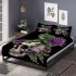 Green frog sitting on top of an skull with purple thistles growing bedding set