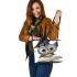 Grey owl with big eyes wearing glasses leather tote bag