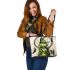 Grinchy drink coffee smile and dream catcher leather tote bag