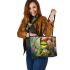 Grinchy drink coffee smile and dream catcher leather tote bag