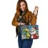 grinchy smile and dancing santaclaus Leather Tote Bag