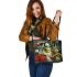 grinchy smile and dancing santaclaus Leather Tote Bag