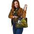 grinchy smile and dancing skeleton king Leather Tote Bag