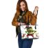 grinchy with black sunglass and dancing santaclaus Leather Tote Bag